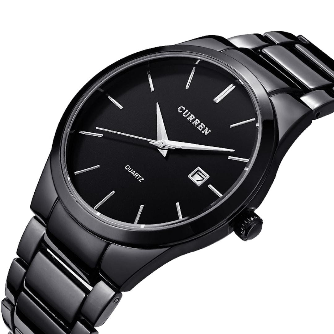 Muški ručni sat Curren Elegance Black/Black iz frontalnog pogleda