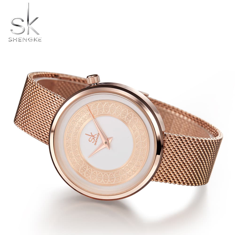 Ženski ručni sat SK Shengke Minimalistic Champagne