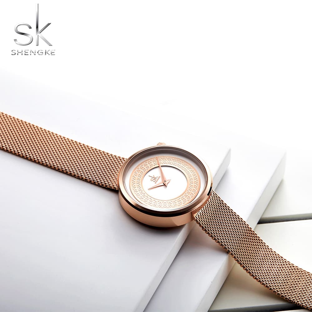 Ženski ručni sat SK Shengke Minimalistic Champagne