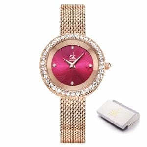 Ženski ručni sat SK Shengke Glitter Red – pogled sprijeda.