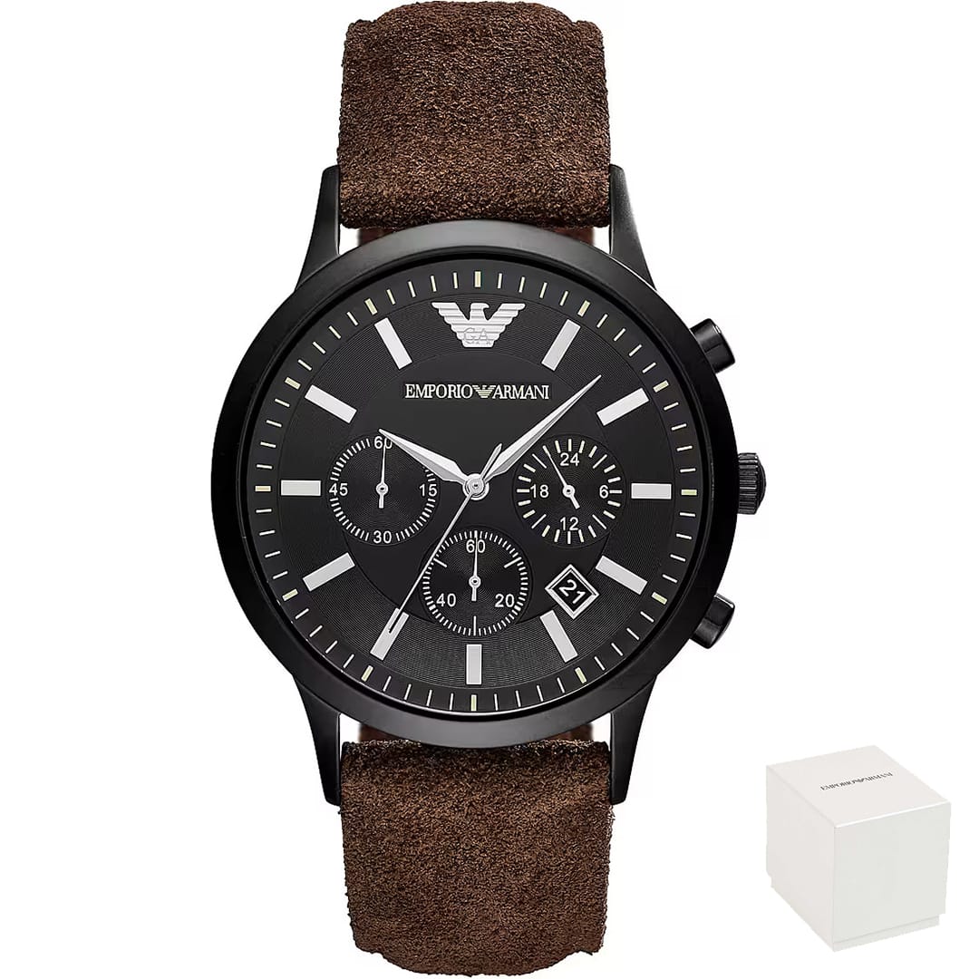 Muški sat Emporio Armani AR11078, crno kućište, smeđi remen.