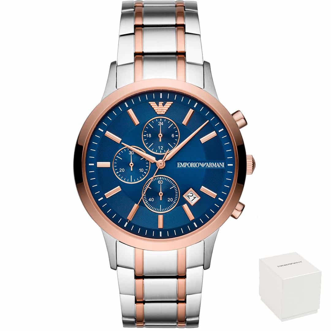 Muški ručni sat Emporio Armani Renato AR80025, plavi brojčanik i dvobojni remen.