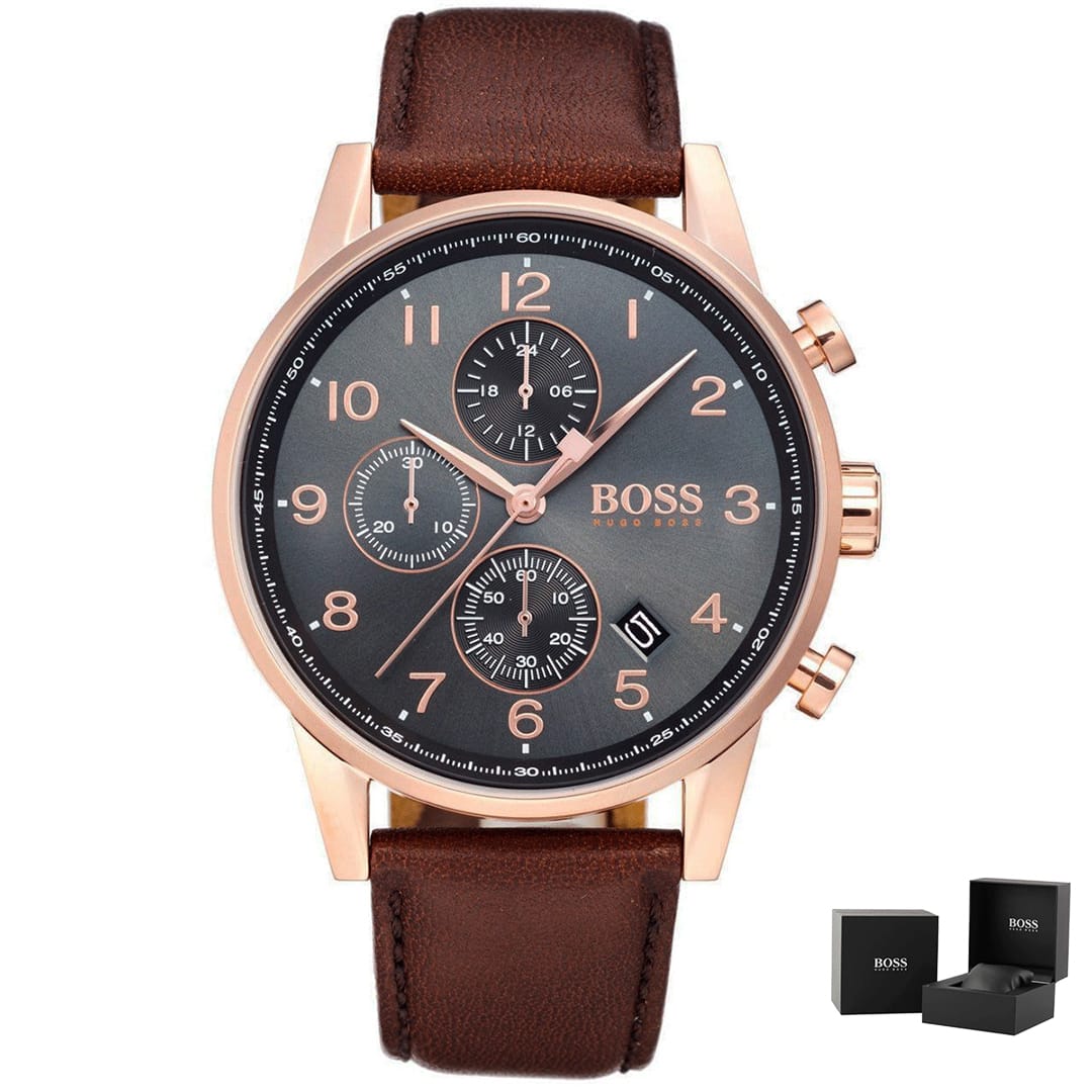 Muški ručni sat Hugo Boss Navigator 1513496 sa smeđim kožnim remenom.