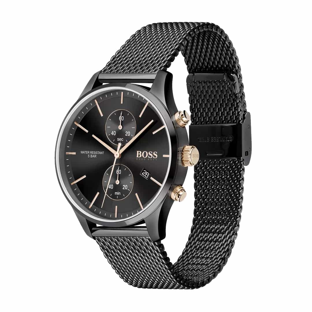 Muški ručni sat Hugo Boss Associate 1513811 s crno-rose gold detaljima.