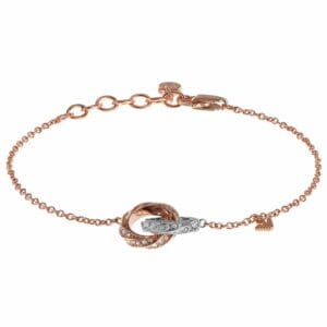 Ženska narukvica Emporio Armani EGS3005221 u dvobojnoj kombinaciji rose gold i srebrne, ukrašena kristalima.