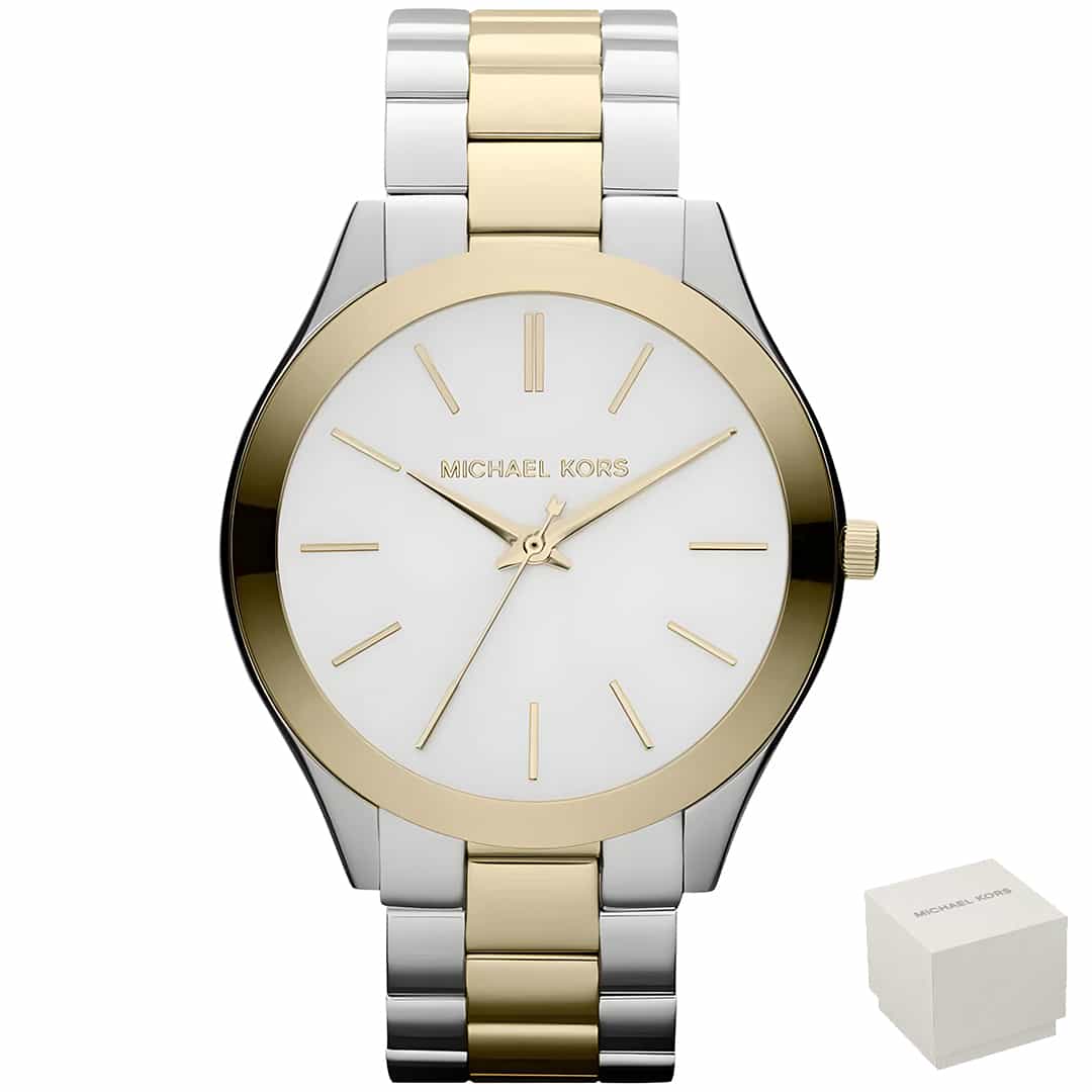 Ženski zlatno-srebrni ručni sat Michael Kors Slim Runway MK3198 s bijelim brojčanikom