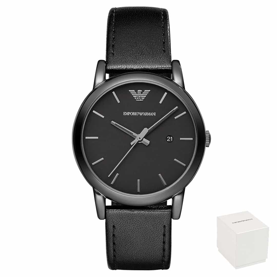 Emporio Armani AR1732 s crnim minimalističkim brojčanikom i kožnim remenom