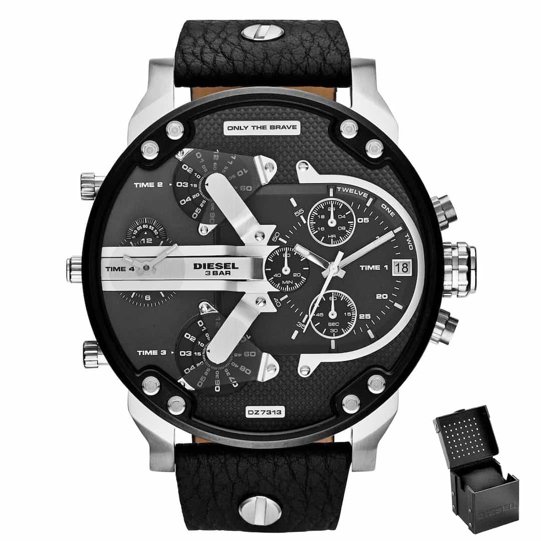 Prednji pogled na muški ručni sat Diesel Mr. Daddy 2.0 DZ7313 s prikazom više vremenskih zona i kronografima