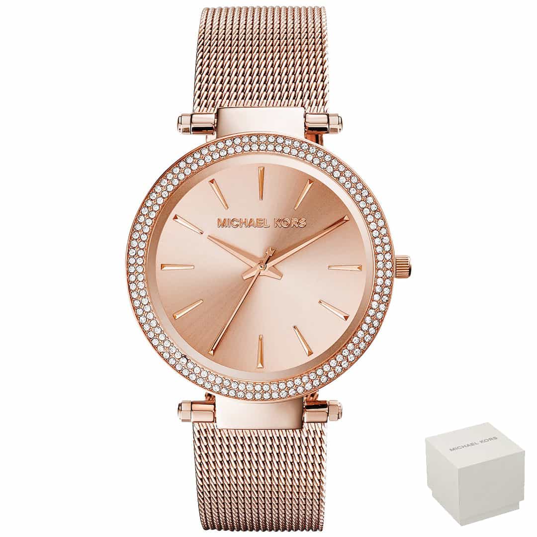 Prednji prikaz ženskog sata Michael Kors Darci MK3369 u boji rose gold sa sjajnim okvirom