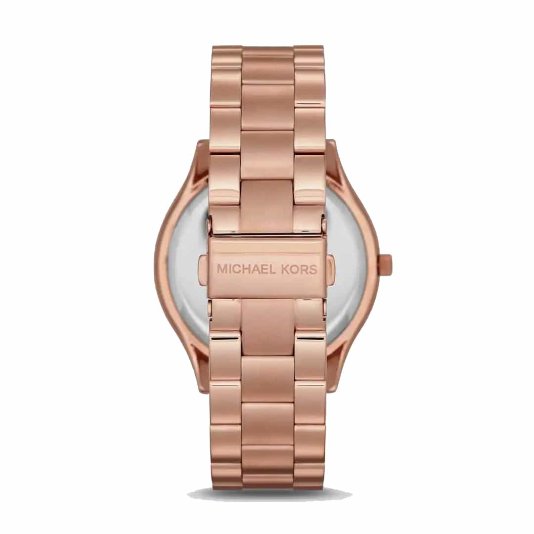 Kopča ženskog sata Michael Kors MK3549 s ugraviranim natpisom Michael Kors u rose gold boji.