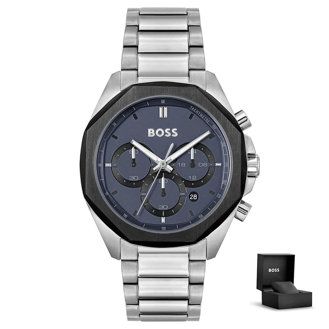 Muški sat Hugo Boss Cloud 1514015 s kutijom – plavi brojčanik, metalna narukvica i crno-srebrno kućište