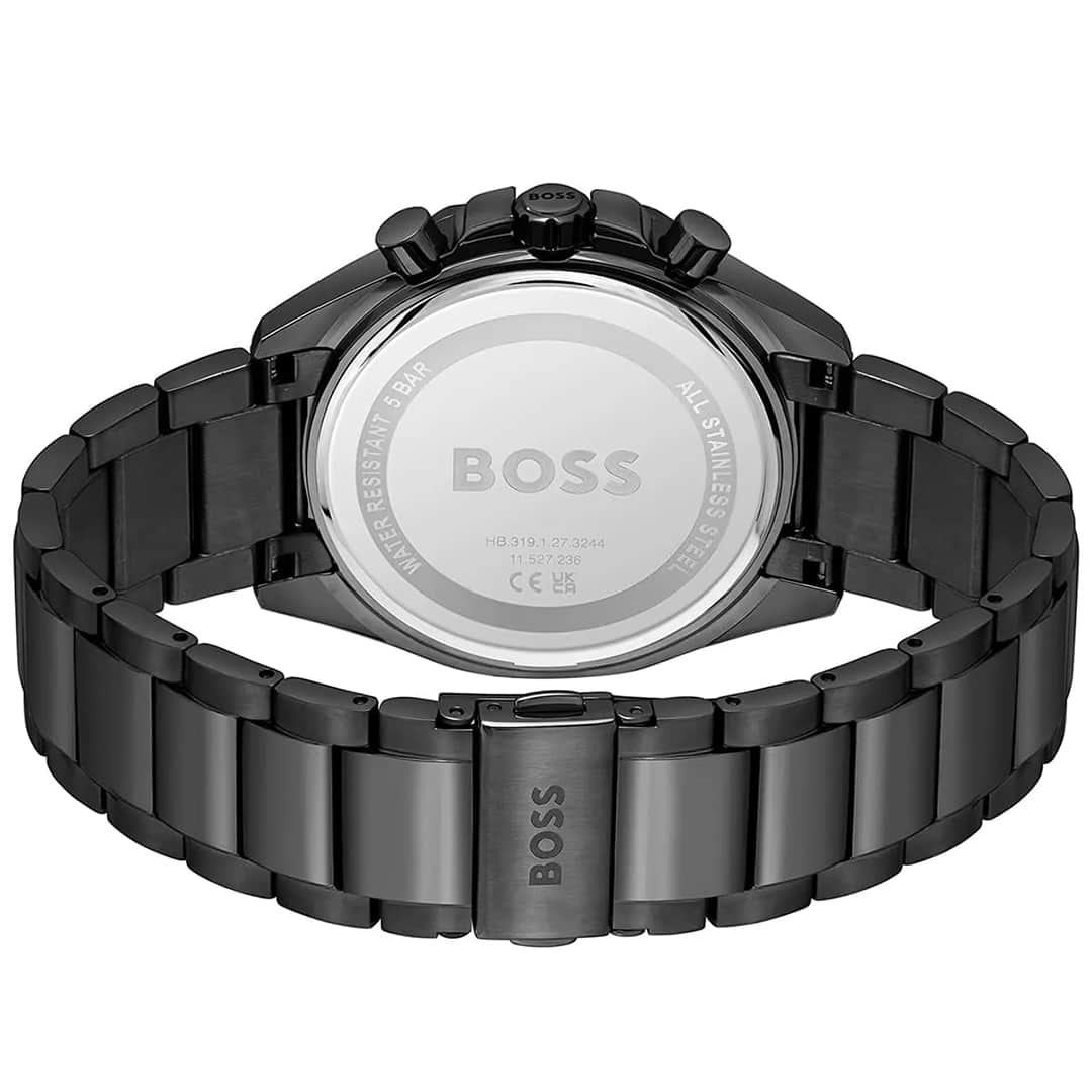 Stražnja strana sata Hugo Boss Cloud 1514016 s gravurom i crnom metalnom narukvicom