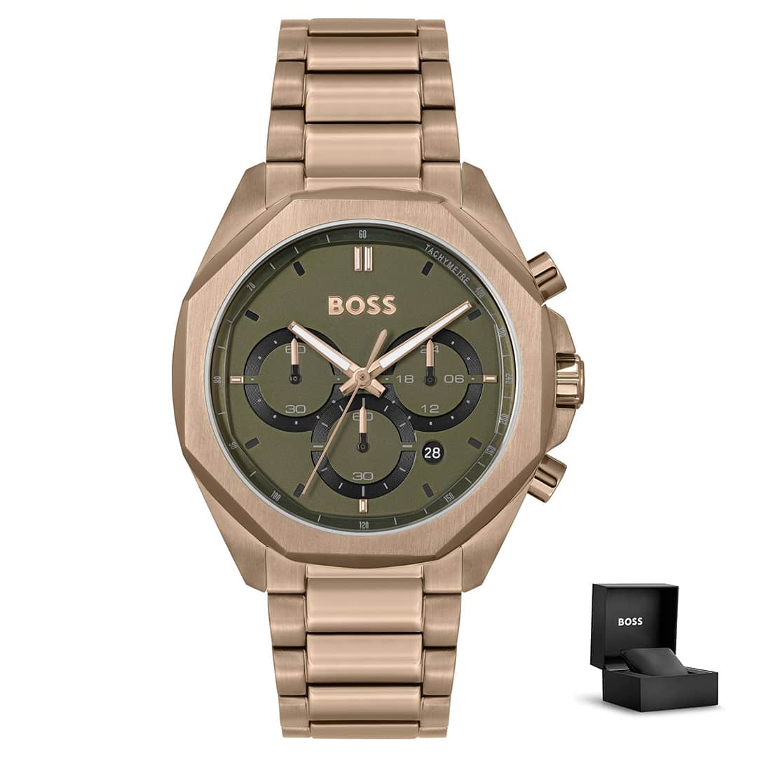 Muški sat Hugo Boss Cloud 1514019 s poklon kutijom – smeđe kućište i zeleni brojčanik<br>