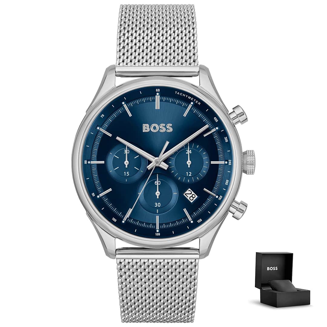 Hugo Boss Gregor 1514052 s poklon kutijom – plavi brojčanik i metalna mesh narukvica