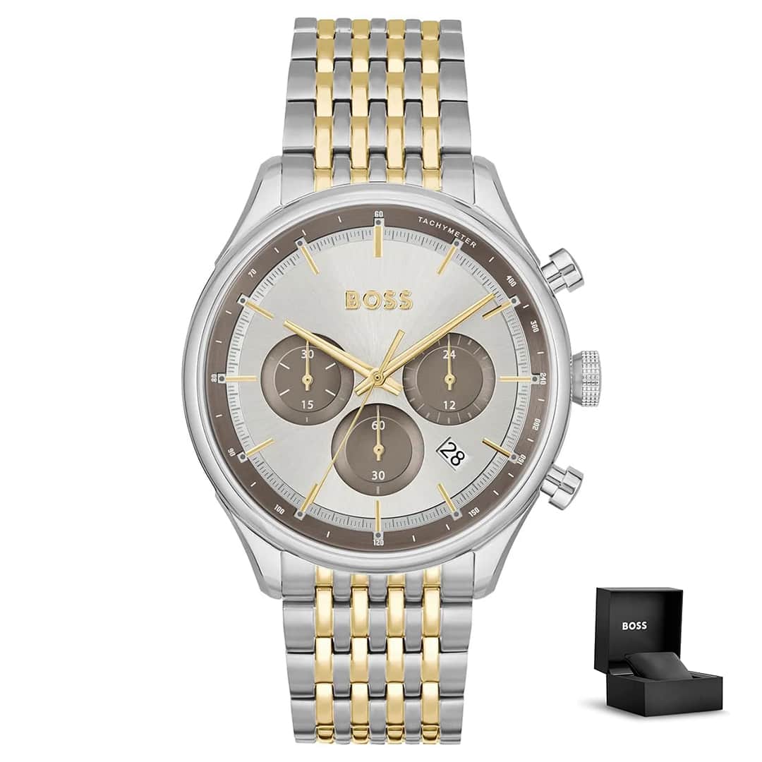 Hugo Boss Gregor 1514053 s poklon-kutijom – srebrno brojčanik sa zlatnim detaljima<br>