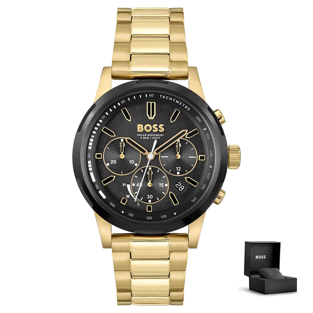 Muški sat Hugo Boss Solgrade 1514033 sa zlatnom metalnom narukvicom i poklon kutijom