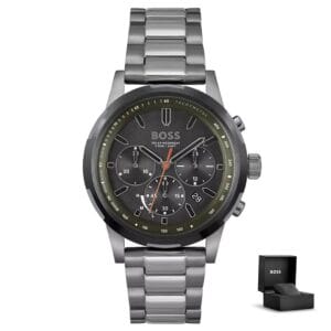 Muški sat Hugo Boss Solgrade 1514034 s maslinasto zelenim okvirom, crnim brojčanikom i poklon kutijom